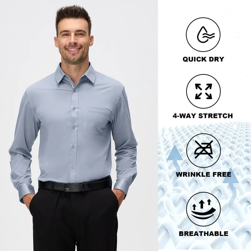 Damipow Mens Slim Fit Dress Shirts Long Sleeve Button Down Cotton Casual Business Shirt