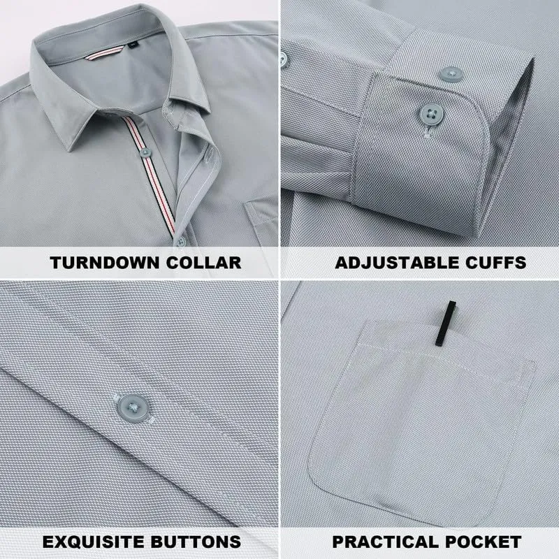 Damipow Mens Slim Fit Dress Shirts Long Sleeve Button Down Cotton Casual Business Shirt