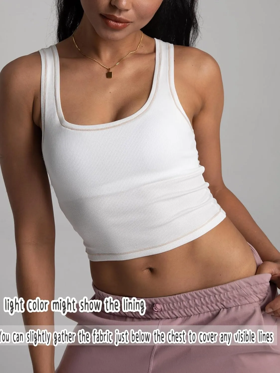 Danysu Women Rib Tank Top Padded Workout Top Square Neck Crop Tank Fitted Basic Cami Tops