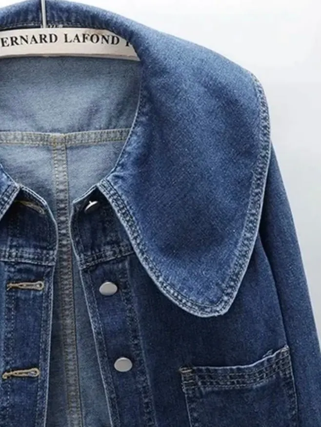 Dark blue jeans big neck jacket