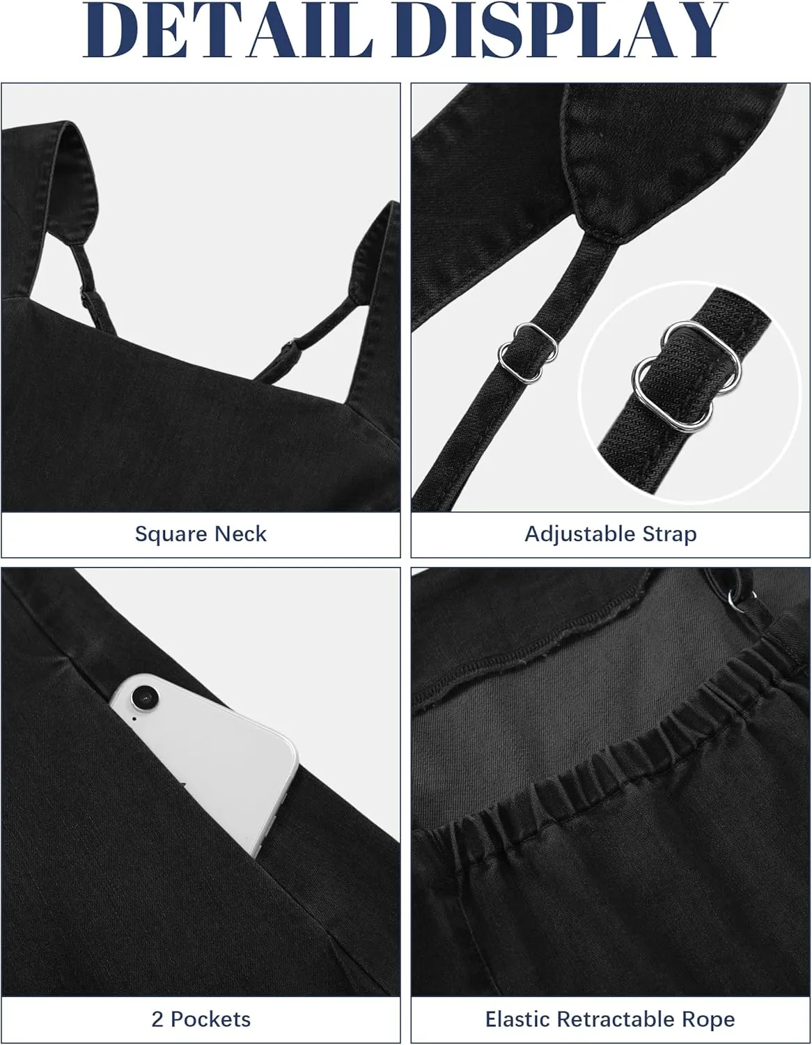 Denim Dress for Women Square Neck Jean Dress with Pockets
