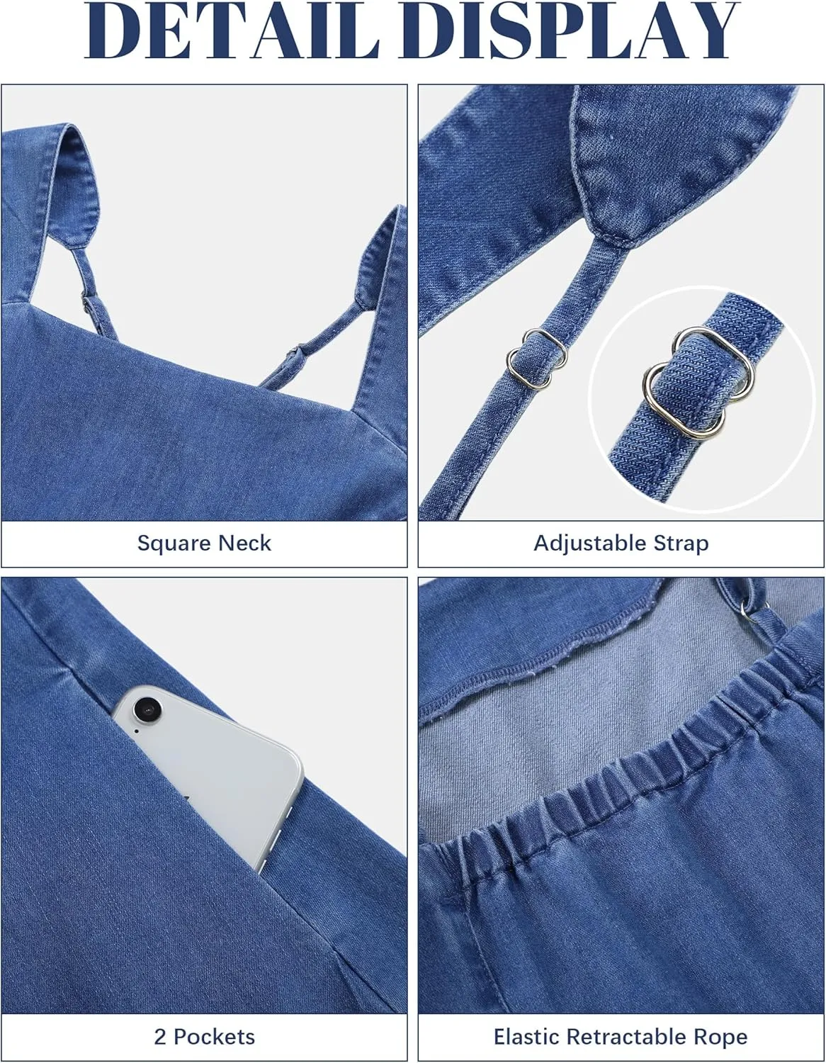Denim Dress for Women Square Neck Jean Dress with Pockets