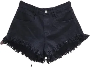 Denim Shorts Women Hot Pants Woman's Clothing All-Match Wide-Leg Ripped Tassel Shorts Denim Shorts