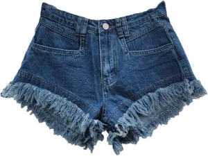 Denim Shorts Women Hot Pants Woman's Clothing All-Match Wide-Leg Ripped Tassel Shorts Denim Shorts