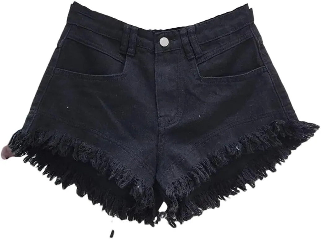 Denim Shorts Women Hot Pants Woman's Clothing All-Match Wide-Leg Ripped Tassel Shorts Denim Shorts