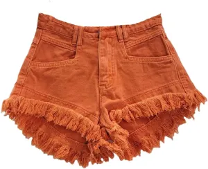 Denim Shorts Women Hot Pants Woman's Clothing All-Match Wide-Leg Ripped Tassel Shorts Denim Shorts