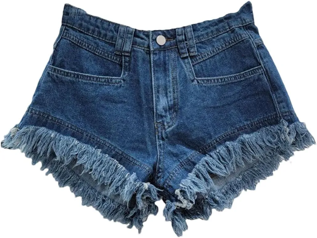 Denim Shorts Women Hot Pants Woman's Clothing All-Match Wide-Leg Ripped Tassel Shorts Denim Shorts