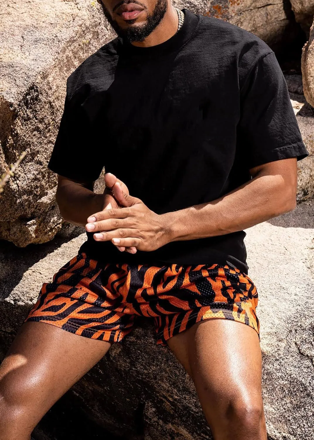 DIOTSR Mens Graphic Shorts Cool Streetwear Flat Front Shorts Workout Gym Athletic Shorts with Pockets