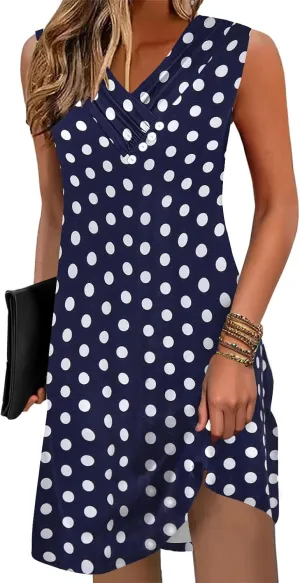 Disamer Summer Dresses for Women 2025 Vacation Sundresses Beach Coverups Tunic Sleeveless V Neck Button Down Tshirt Dress