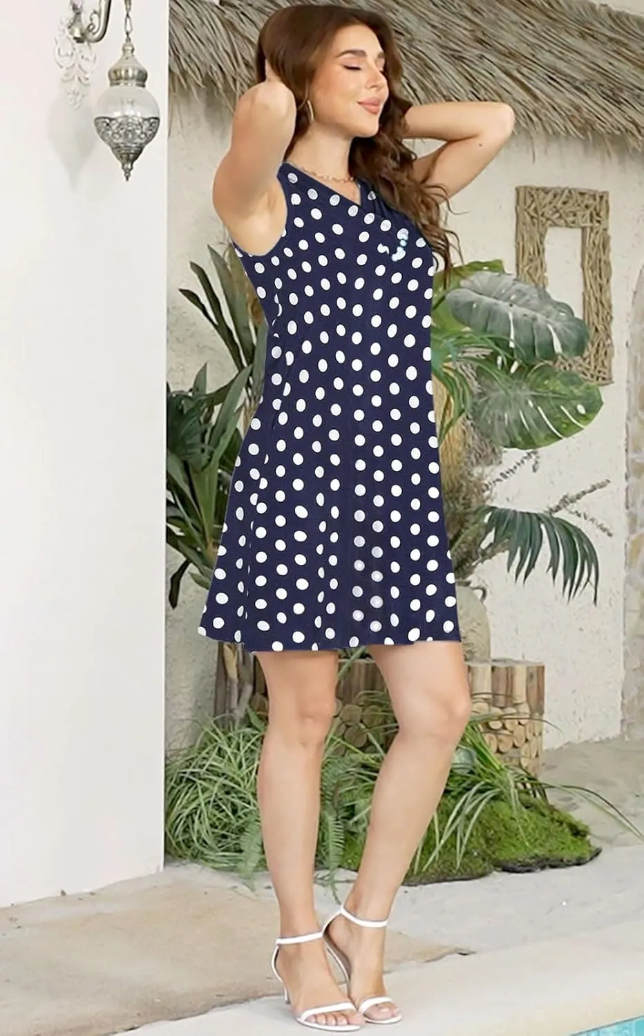 Disamer Summer Dresses for Women 2025 Vacation Sundresses Beach Coverups Tunic Sleeveless V Neck Button Down Tshirt Dress