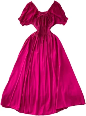 Dndrdhfb Women's Casual Pleated A-Line Skirt High Waist Short Sleeve Tie Midi Dress