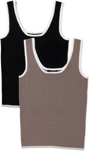 Dokotoo 2 Pack Tank Top for Women Summer Sleeveless Scoop Neck Ribbed Knit Color Block Slim Fitted Cami Tops Shirts