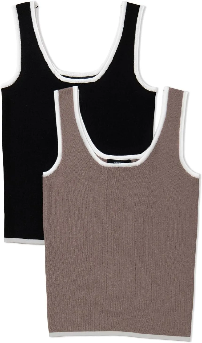 Dokotoo 2 Pack Tank Top for Women Summer Sleeveless Scoop Neck Ribbed Knit Color Block Slim Fitted Cami Tops Shirts