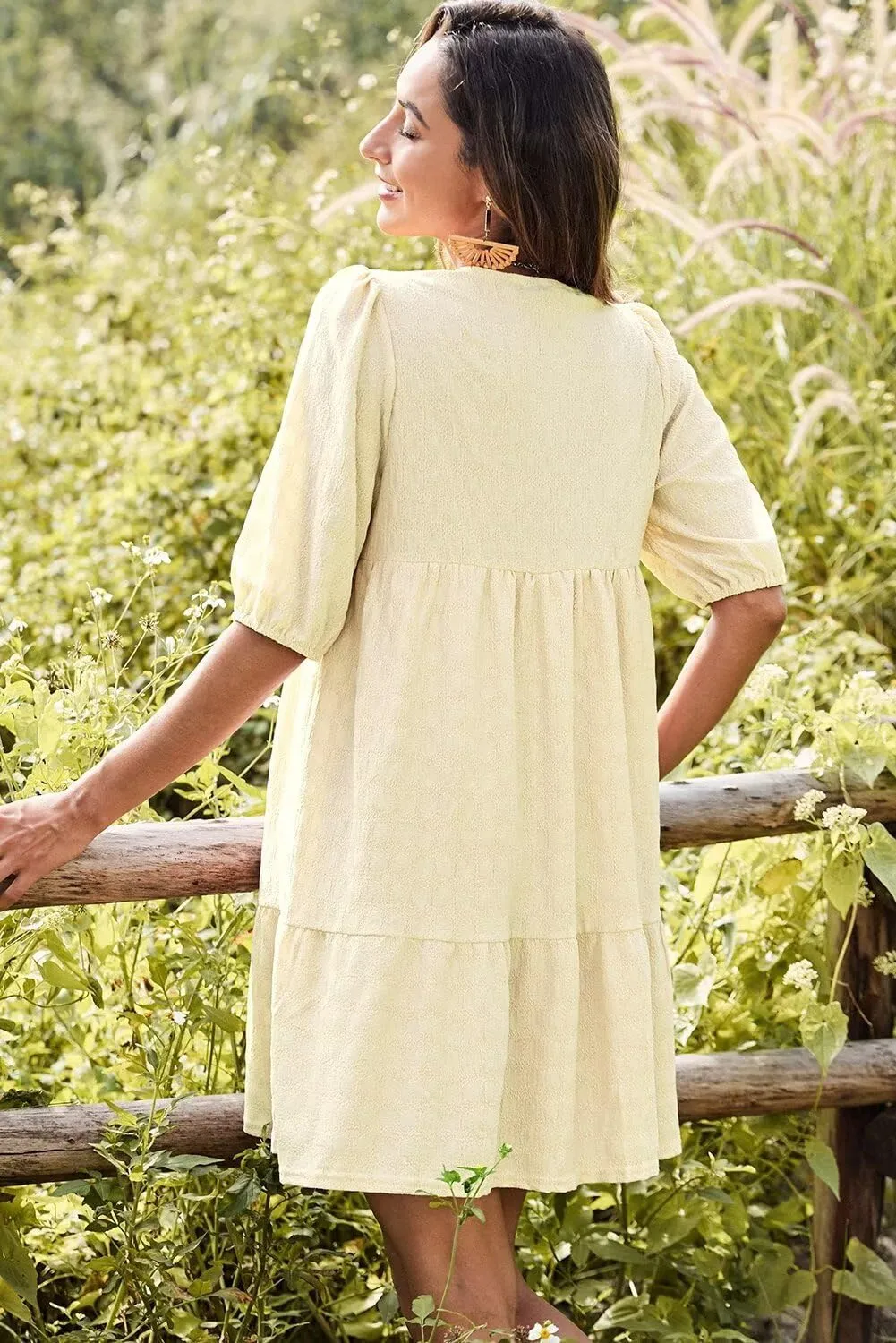 Dokotoo Womens Dresses Summer V Neck Drawstring Embroidered Half Sleeve Mini Dress Boho Dresses for Women 2025 Sundresses