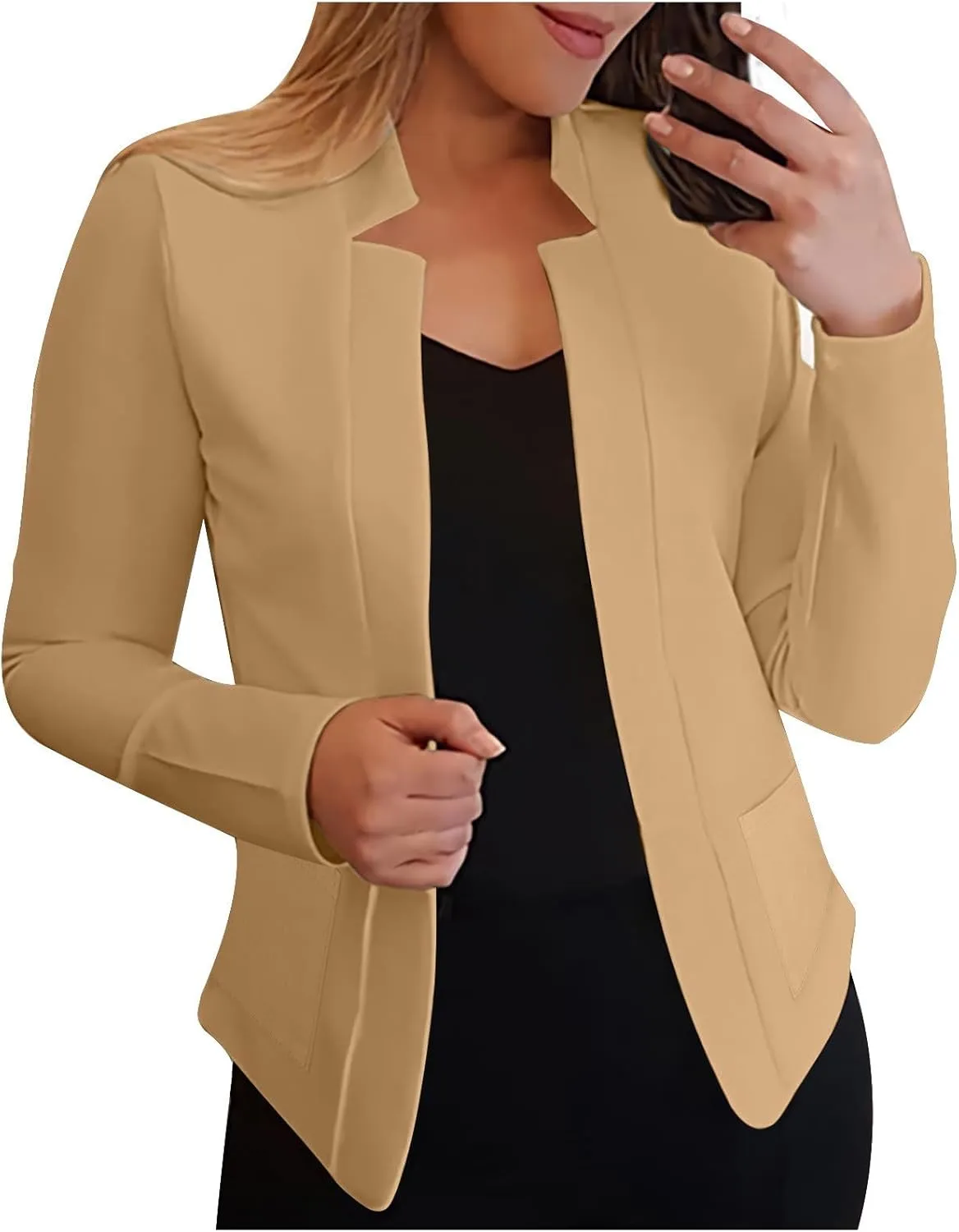 Dressy Open Front Blazer Jackets Notched Collar Long Sleeve Open Front Work Office Business Blazers with Pockets