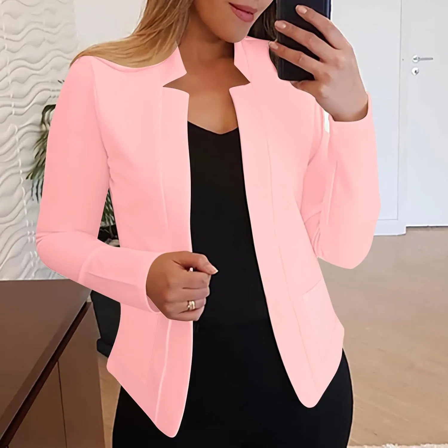 Dressy Open Front Blazer Jackets Notched Collar Long Sleeve Open Front Work Office Business Blazers with Pockets