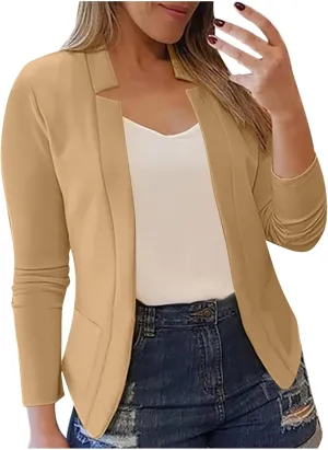 Dressy Open Front Blazer Jackets Notched Collar Long Sleeve Open Front Work Office Business Blazers with Pockets