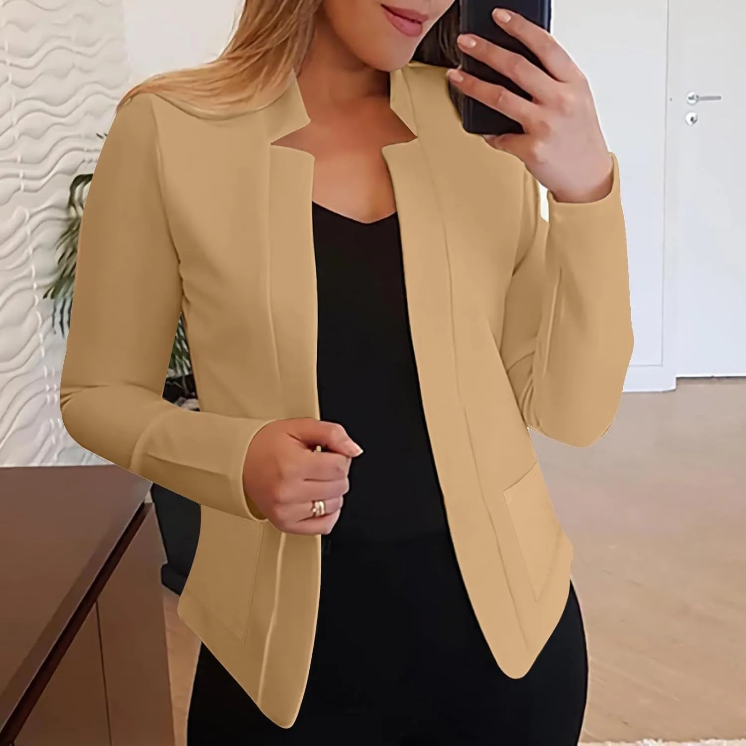 Dressy Open Front Blazer Jackets Notched Collar Long Sleeve Open Front Work Office Business Blazers with Pockets
