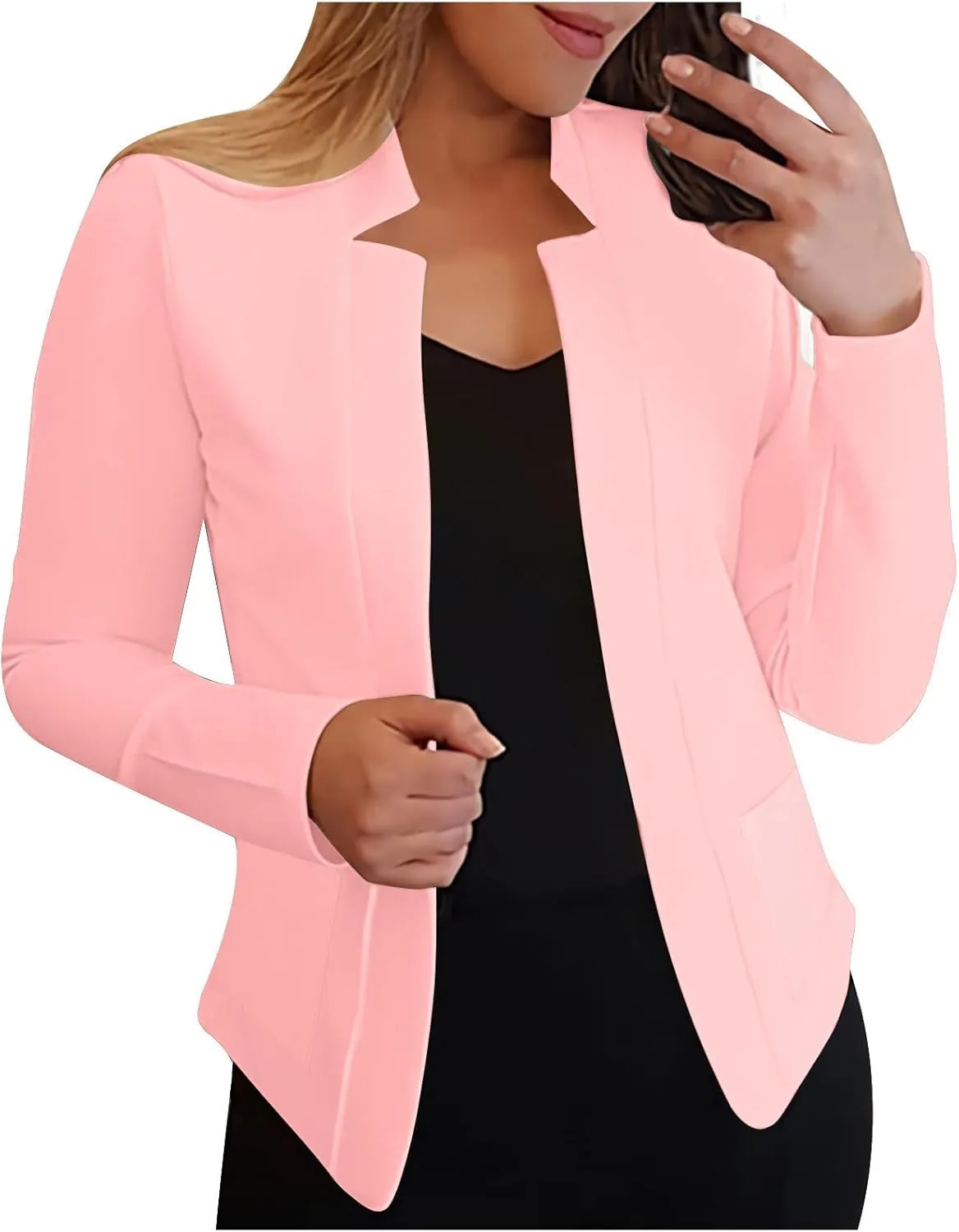 Dressy Open Front Blazer Jackets Notched Collar Long Sleeve Open Front Work Office Business Blazers with Pockets