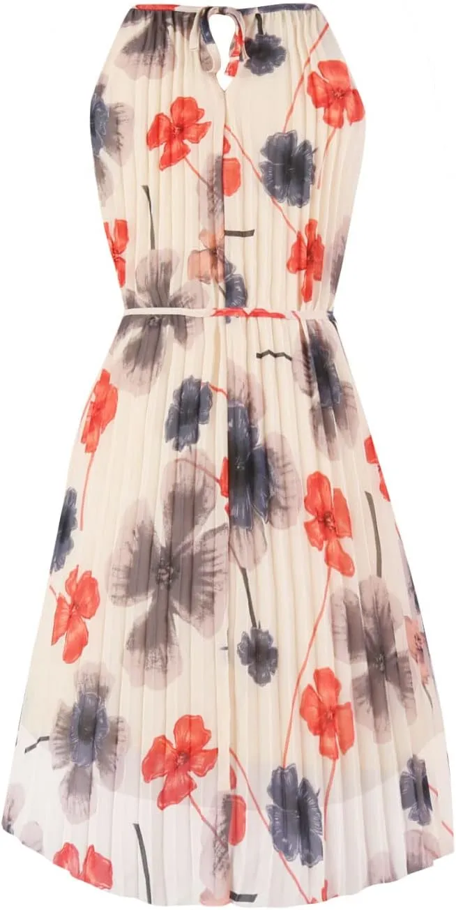 Ellames Women's 2024 Summer Spaghetti Strap Pleated Casual Swing Dress with Belt