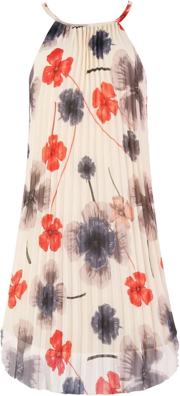 Ellames Women's 2024 Summer Spaghetti Strap Pleated Casual Swing Dress with Belt