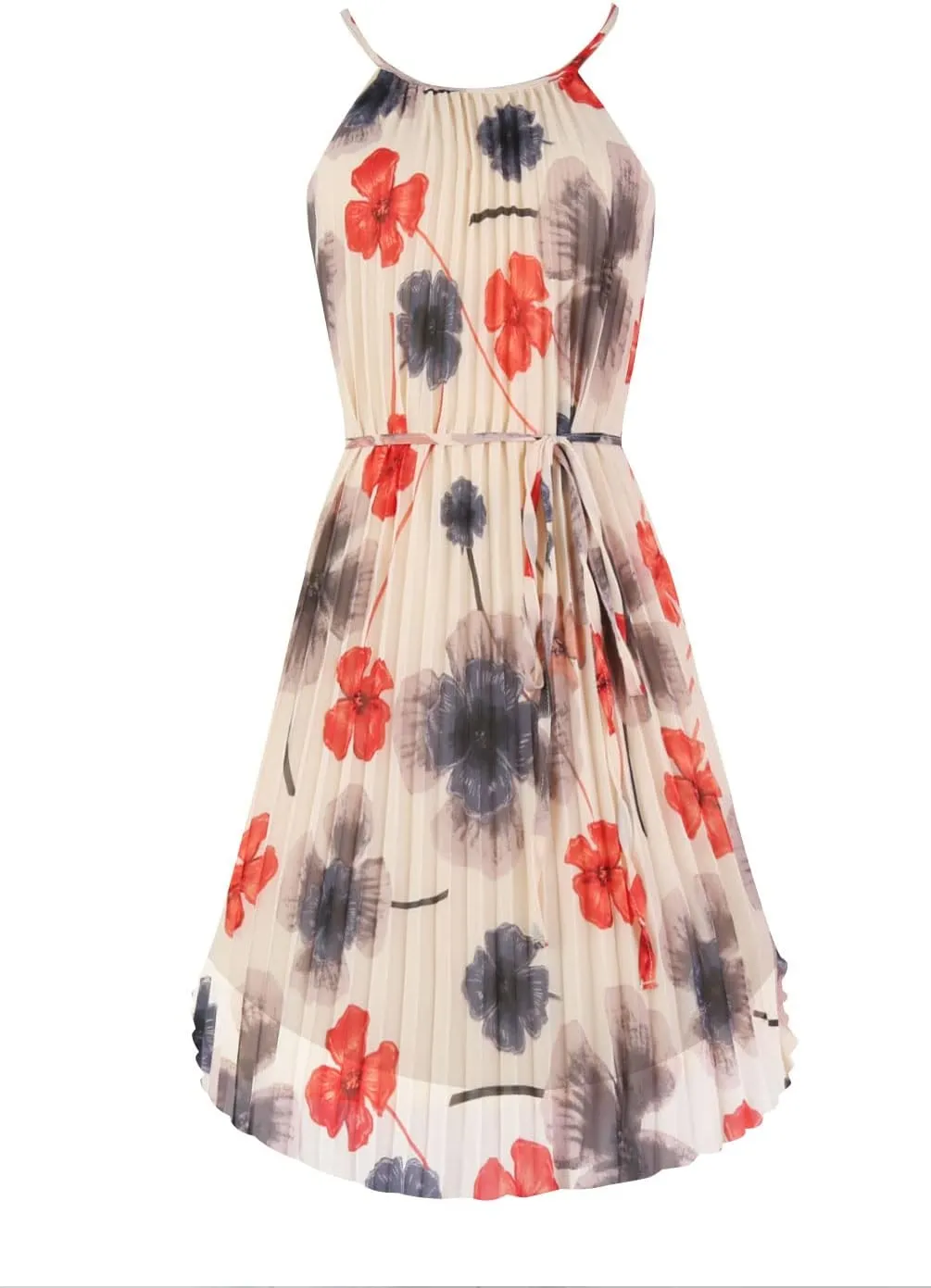 Ellames Women's 2024 Summer Spaghetti Strap Pleated Casual Swing Dress with Belt