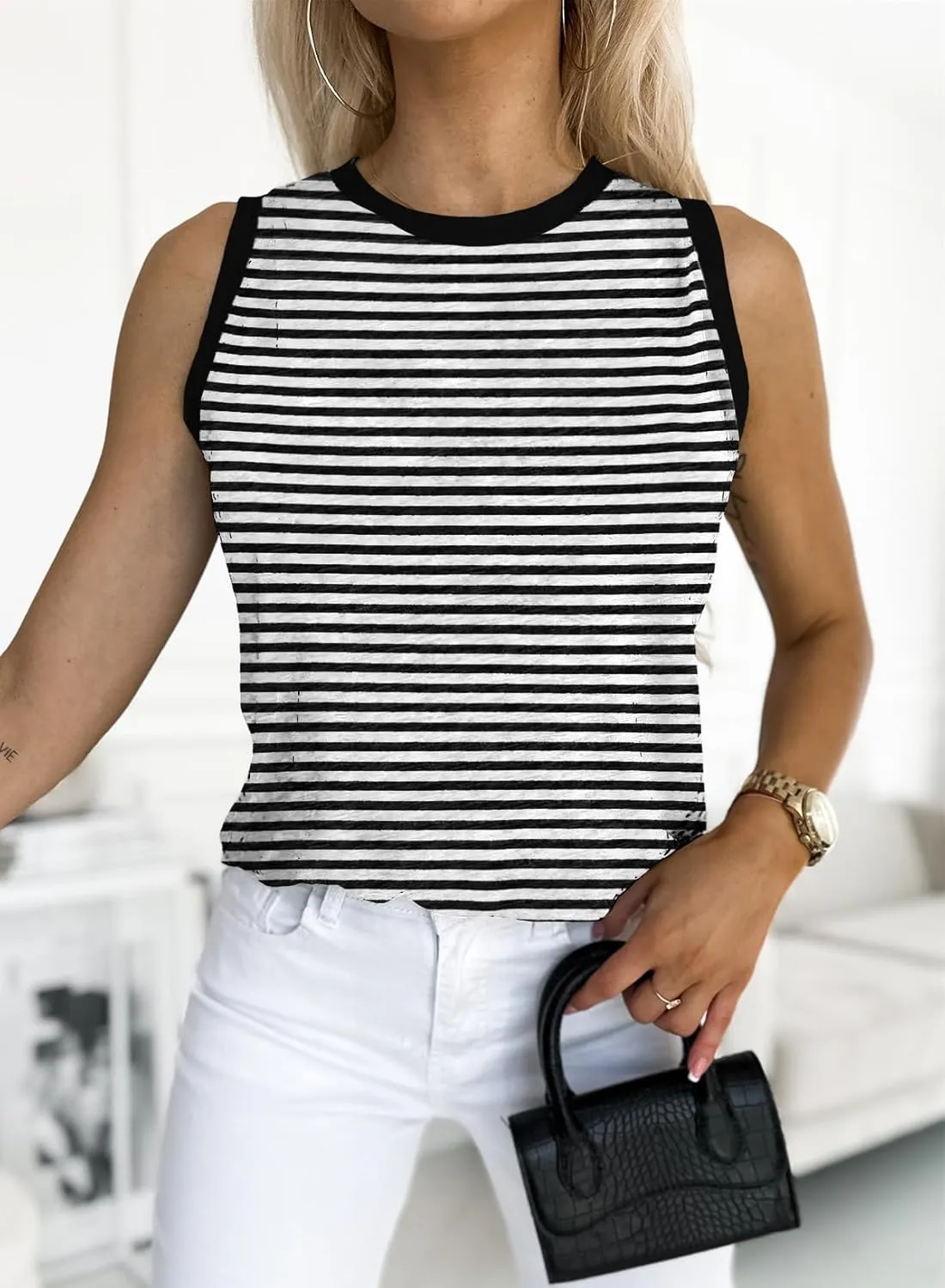 EVALESS Tank Tops for Women 2025 Spring Summer Outfits Cute Polka Dots Sleeveless Tops Loose Fit Shirts