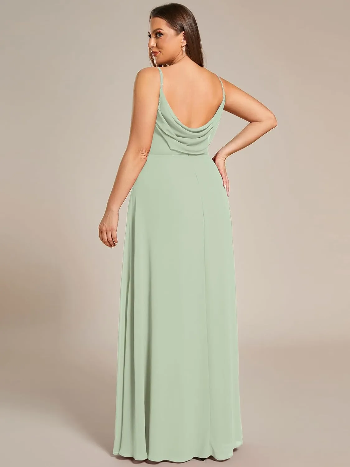 Ever-Pretty Plus Women's Summer Sexy Spaghetti Straps Cowl Back V Neck Ruched Plus Size Bridesmaid Dress
