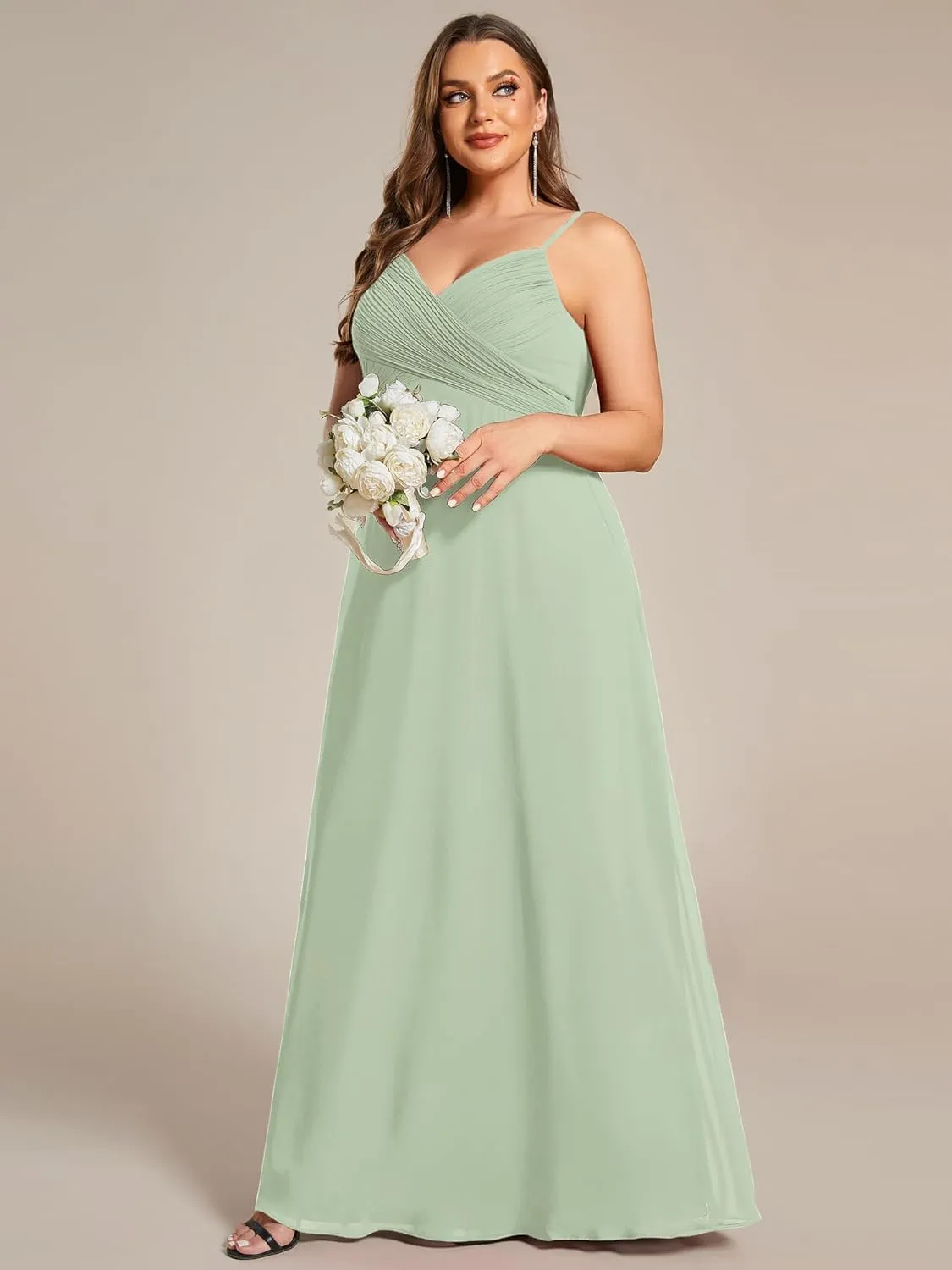 Ever-Pretty Plus Women's Summer Sexy Spaghetti Straps Cowl Back V Neck Ruched Plus Size Bridesmaid Dress