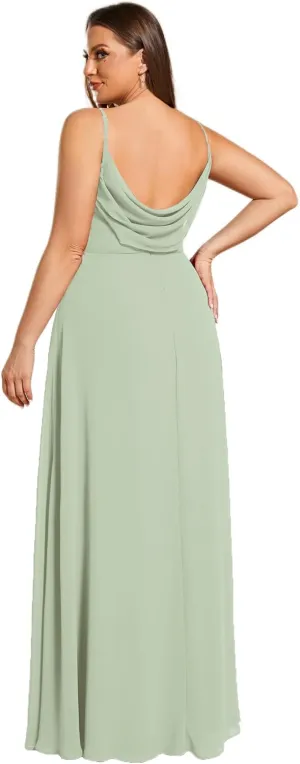 Ever-Pretty Plus Women's Summer Sexy Spaghetti Straps Cowl Back V Neck Ruched Plus Size Bridesmaid Dress