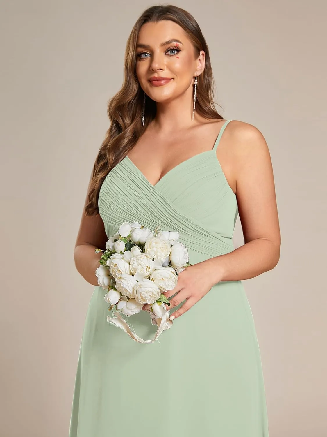 Ever-Pretty Plus Women's Summer Sexy Spaghetti Straps Cowl Back V Neck Ruched Plus Size Bridesmaid Dress