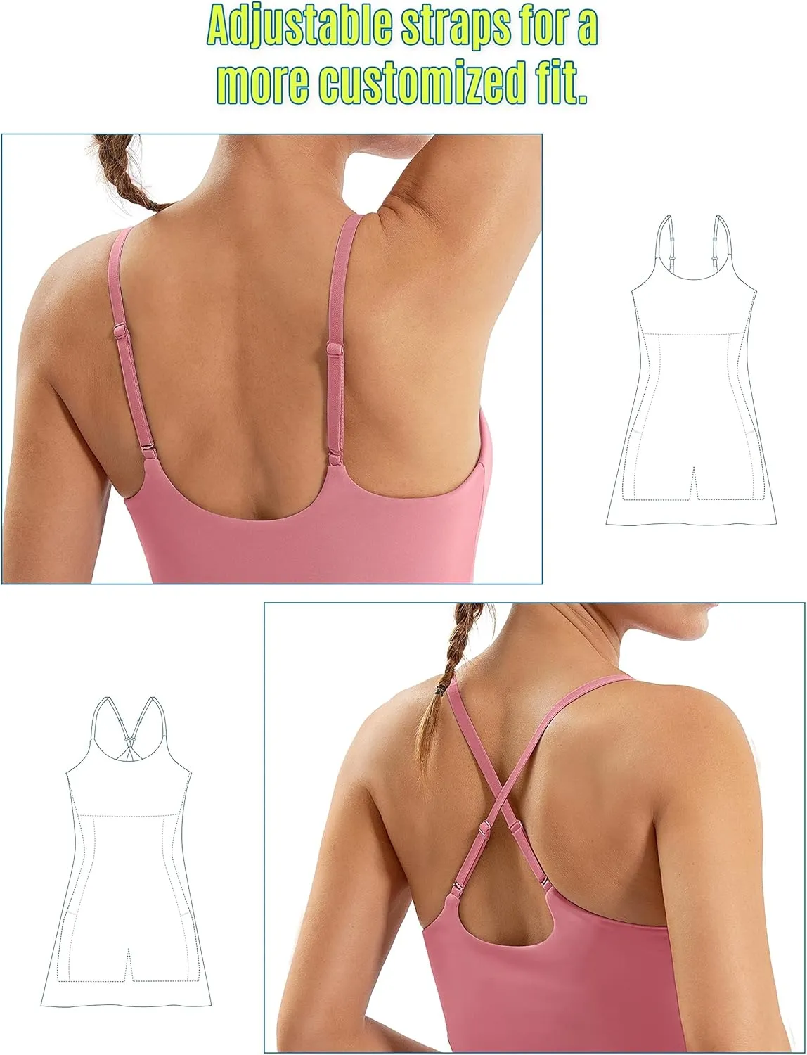 Ewedoos Tennis Dress Womens Athletic Dress Built in Shorts & Bra Adjustable Straps Workout Exercise Golf Summer Dress