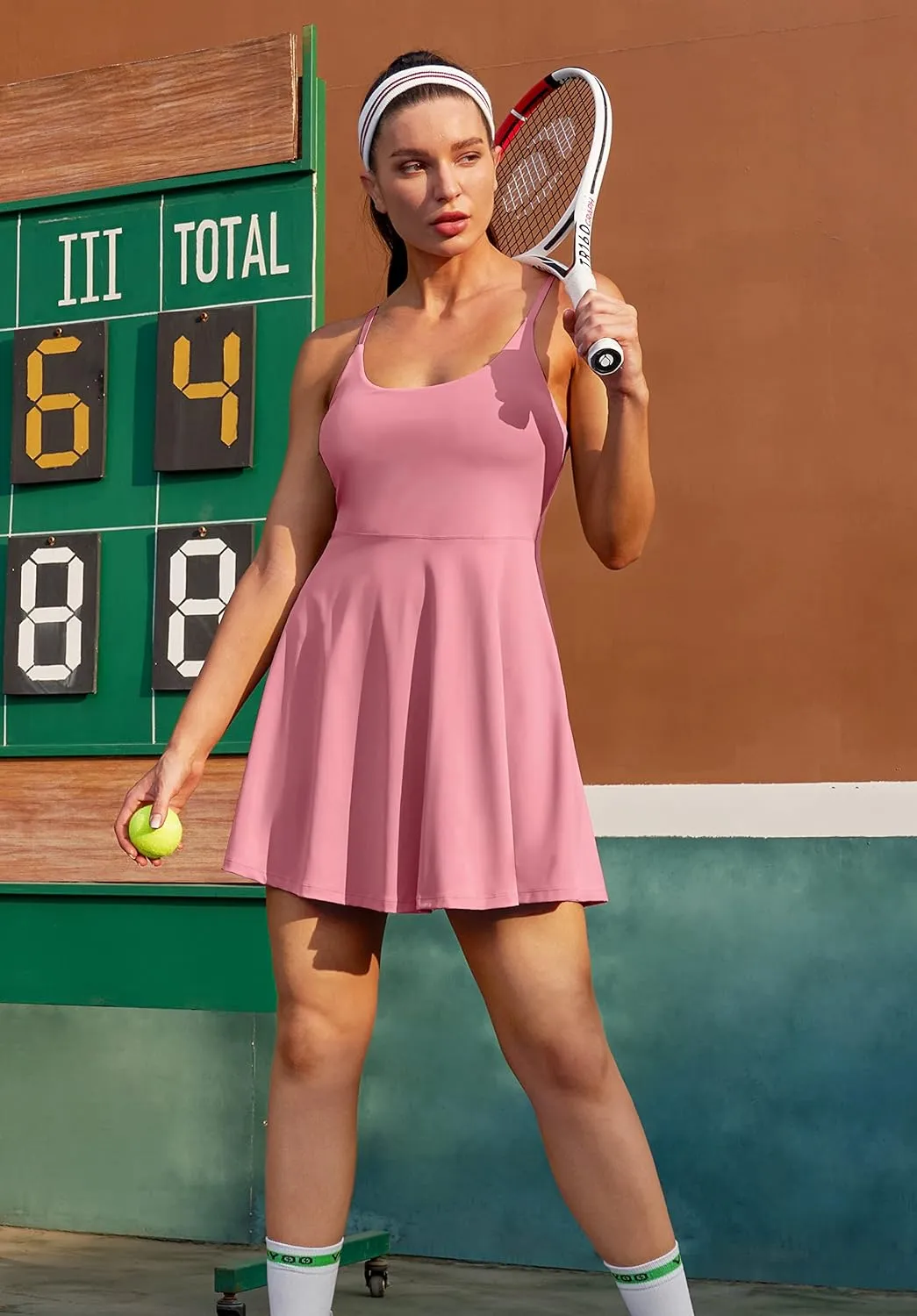 Ewedoos Tennis Dress Womens Athletic Dress Built in Shorts & Bra Adjustable Straps Workout Exercise Golf Summer Dress