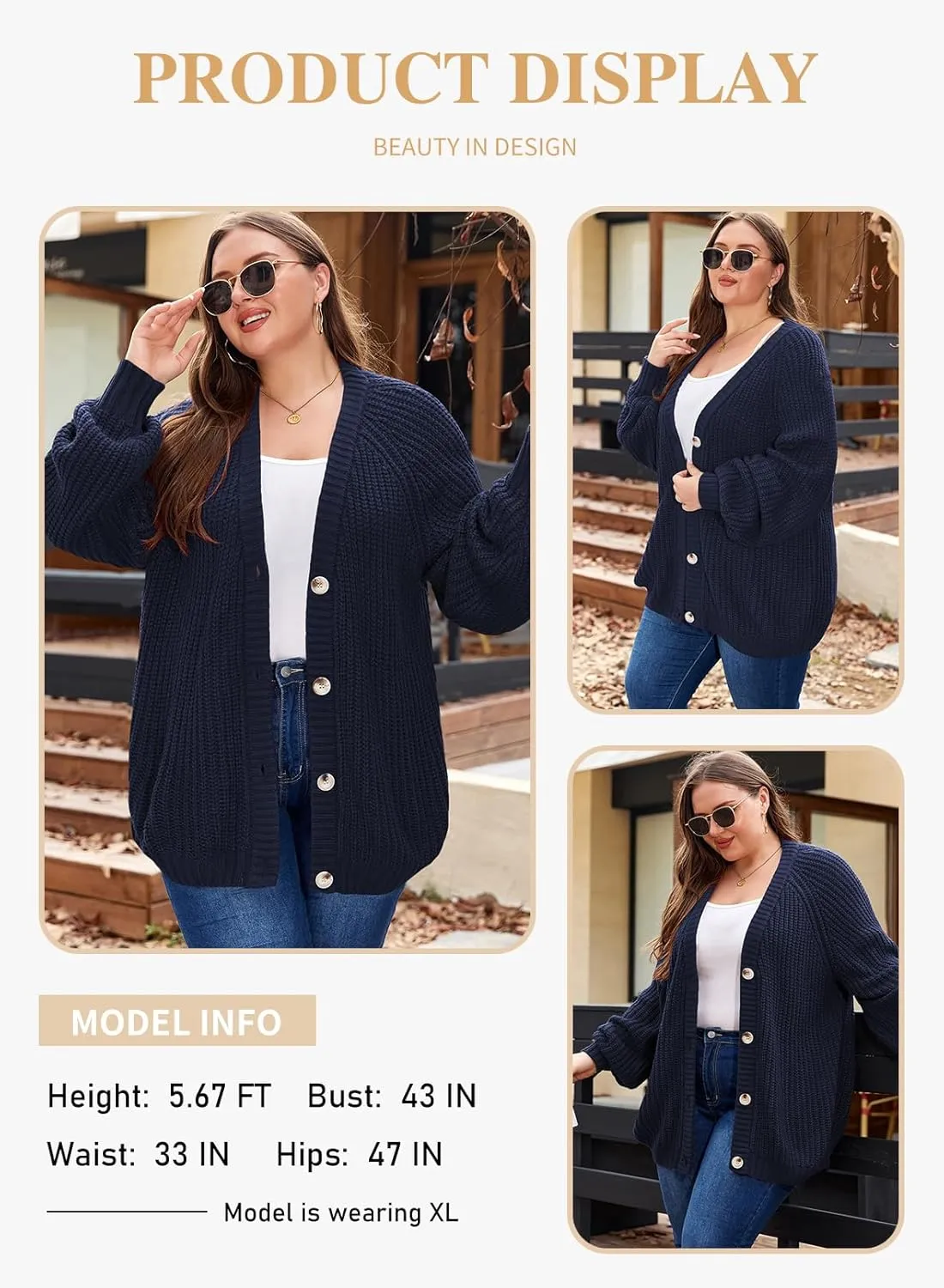 Eytino Womens Plus Size Cardigan Sweater Long Sleeve Button Down Chunky Knit Open Front Cardigans Outwear(1X-5X)