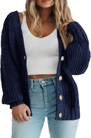 Eytino Womens Plus Size Cardigan Sweater Long Sleeve Button Down Chunky Knit Open Front Cardigans Outwear(1X-5X)