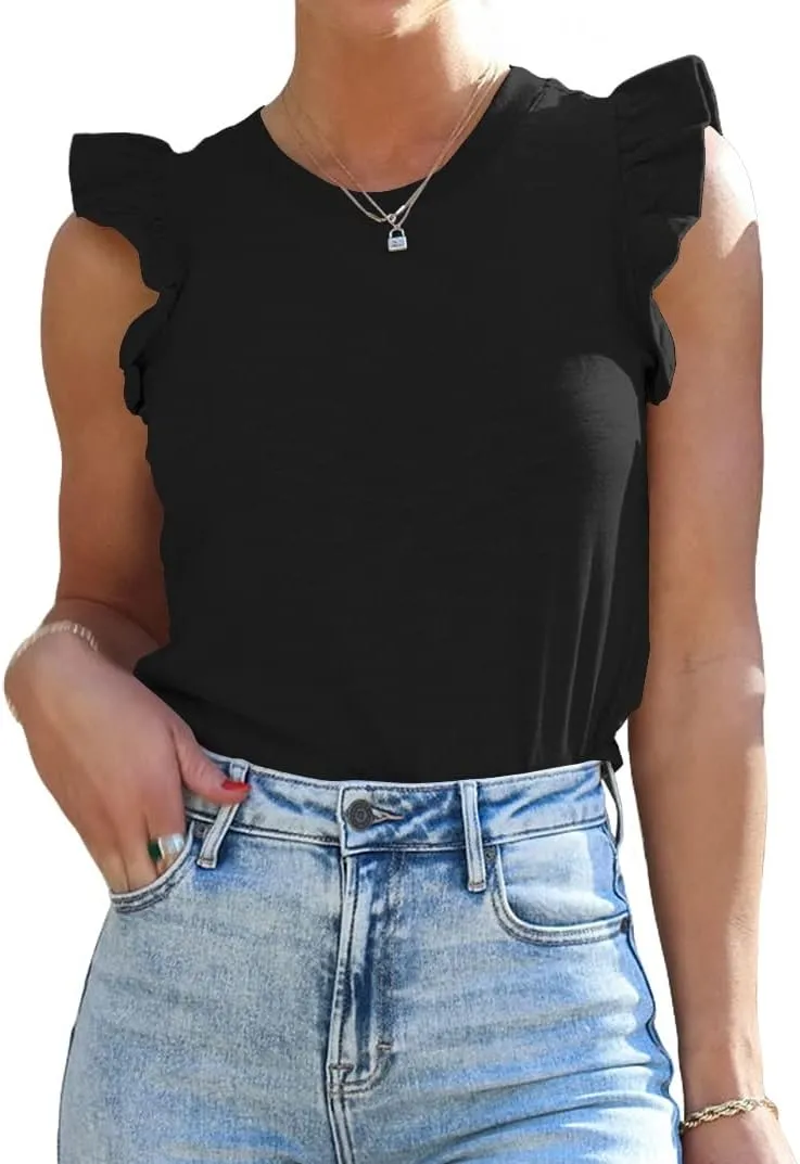 Ezbelle Women's Summer Sleeveless Tops Ruffle Shirts Tank Top Trendy Office Tshirt 2025