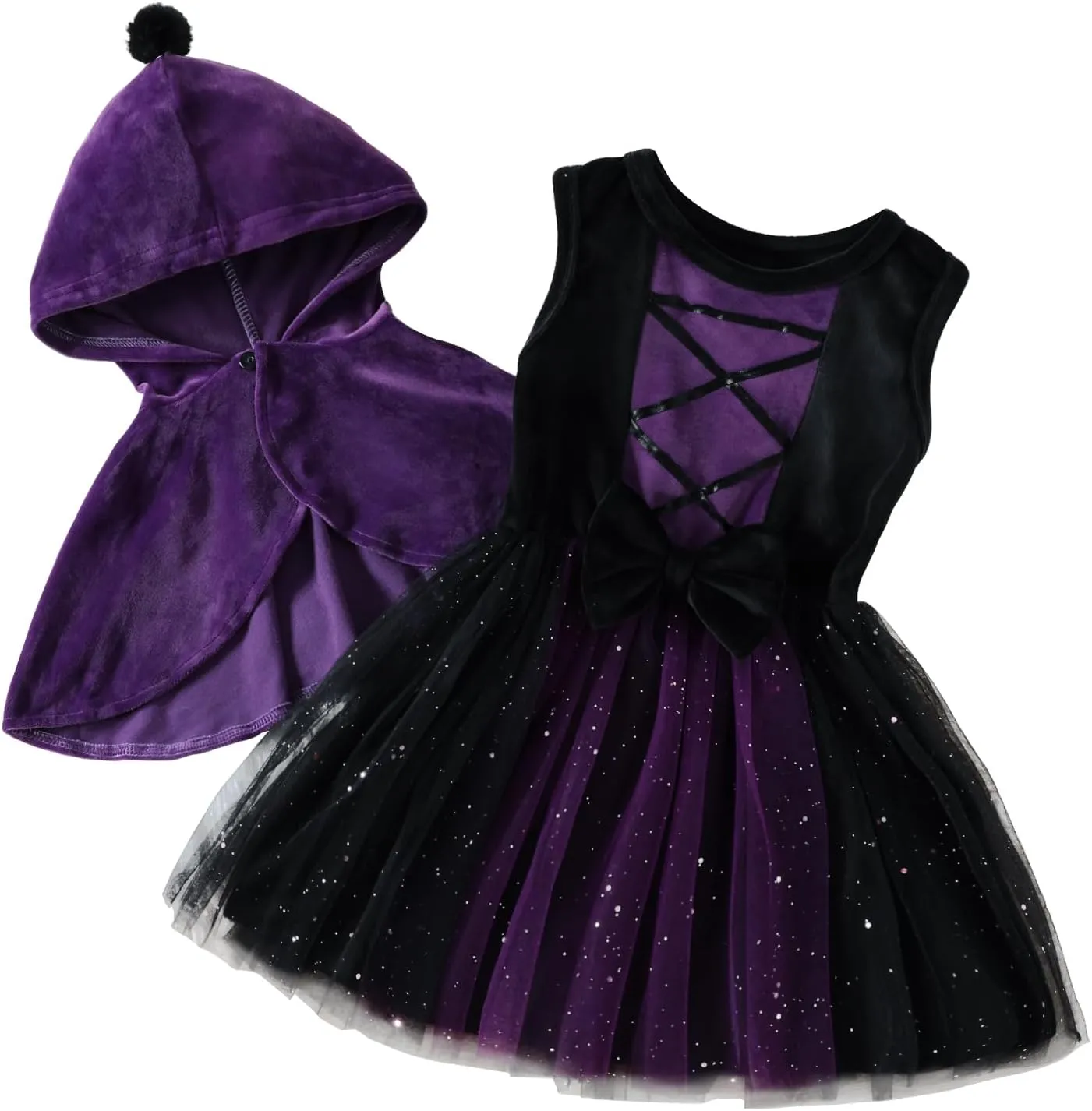 FANCYINN Little Girl Halloween Costume Witch Outfit Crazy Pretend Black Tulle Dress Up Deluxe Sets with Hat 1-13T