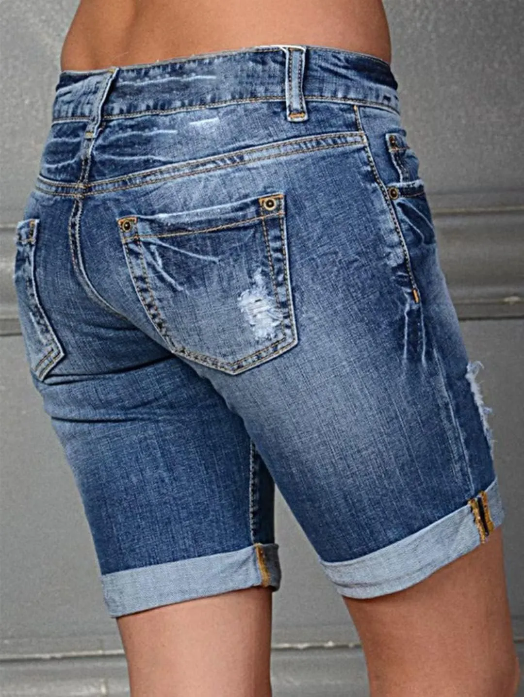 Flamingals Women's Jean Shorts Ripped Denim Shorts Mid Waist Casual Stretchy Shorts