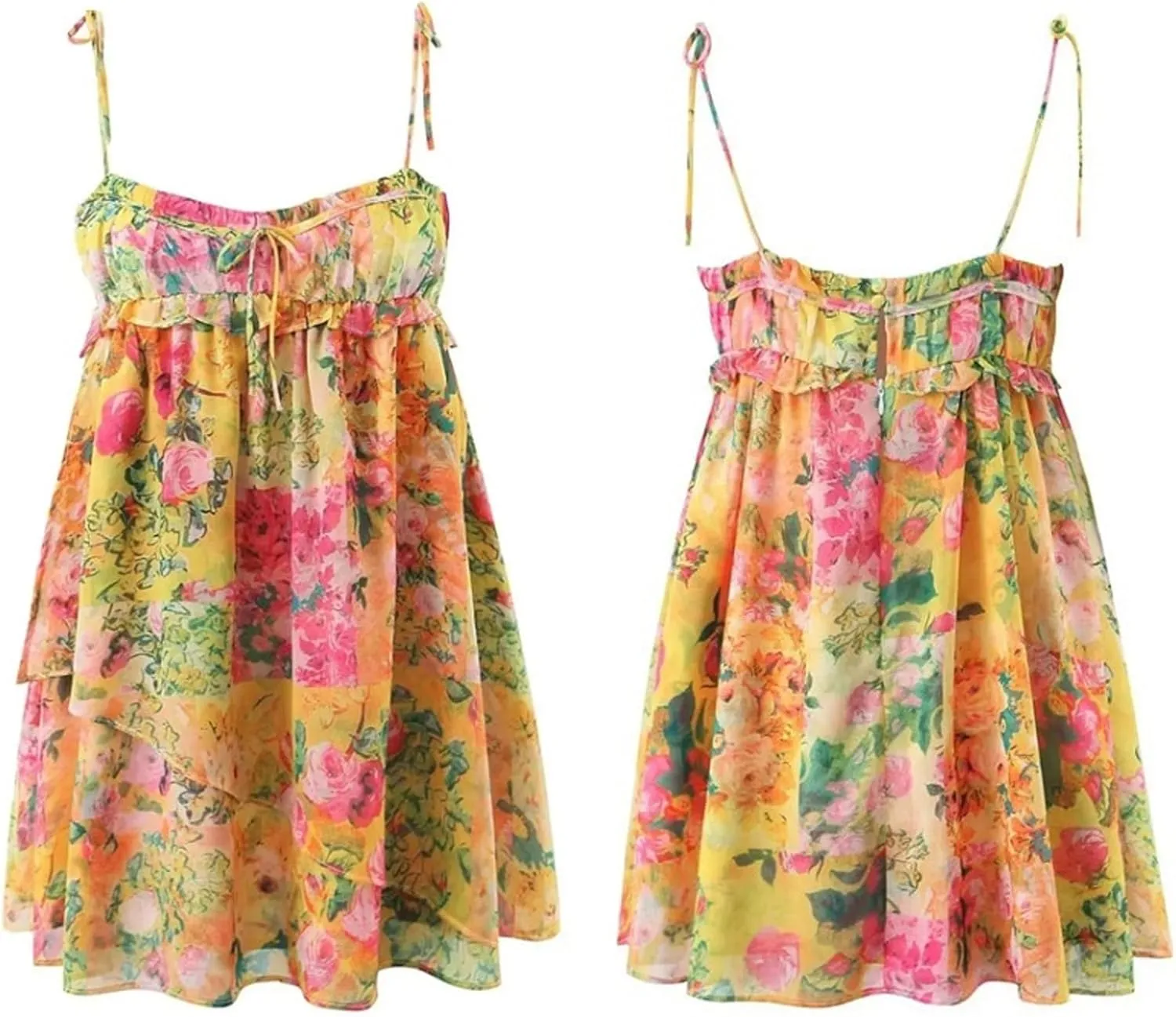 Floral Boho Mini Dress Flowy Chiffon Spaghetti Strap Corset Dress Y2k Floral Summer Dresses for Women 2024