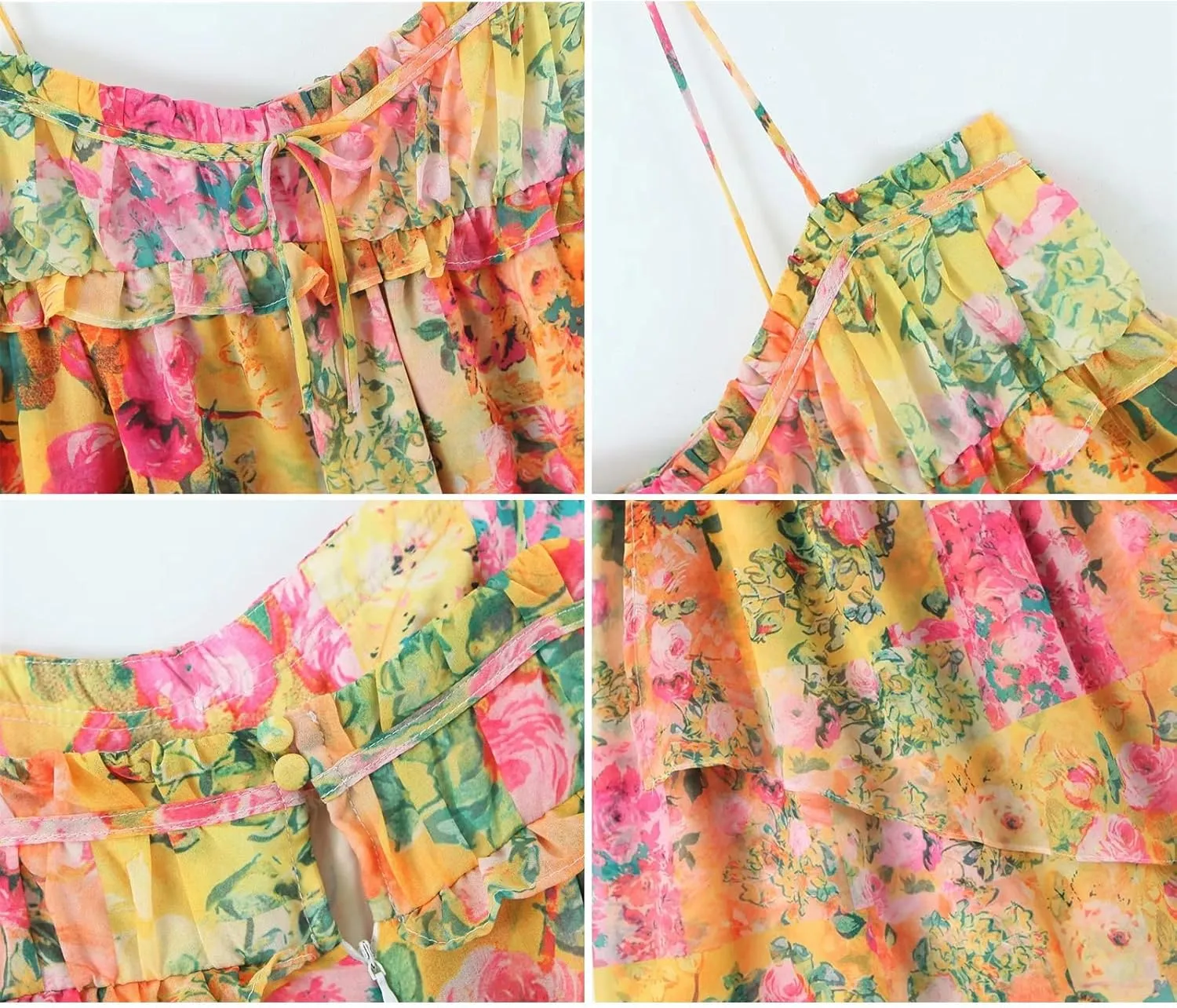 Floral Boho Mini Dress Flowy Chiffon Spaghetti Strap Corset Dress Y2k Floral Summer Dresses for Women 2024
