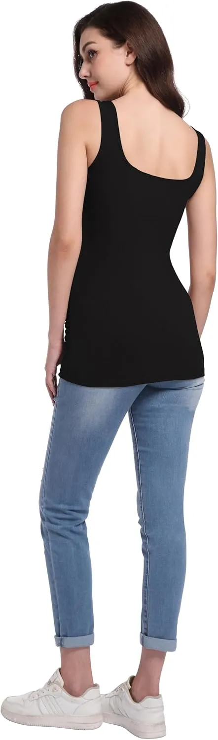 Foucome Maternity Tank Top Sleeveless Square Neck Trendy Casual Basic Tops Pregnancy Athletic Yoga Shirts Camisole