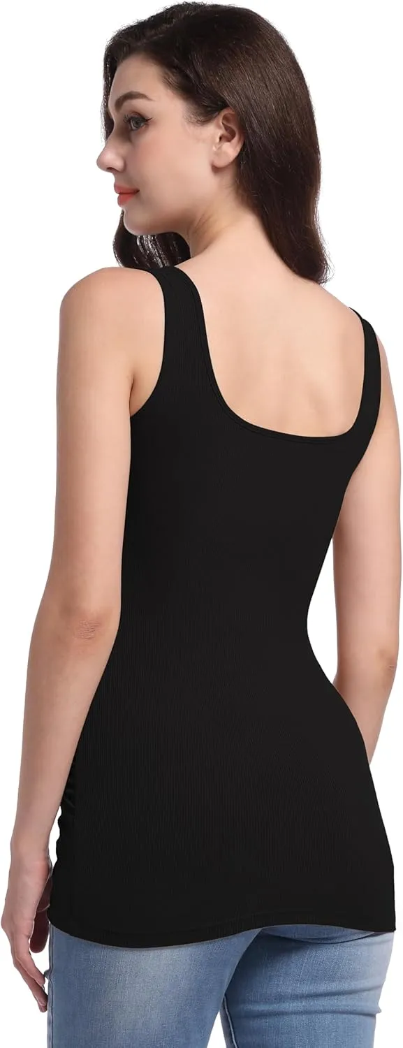 Foucome Maternity Tank Top Sleeveless Square Neck Trendy Casual Basic Tops Pregnancy Athletic Yoga Shirts Camisole
