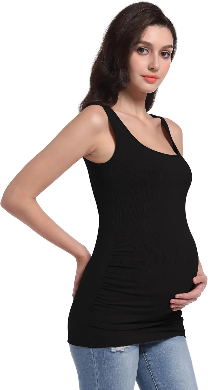 Foucome Maternity Tank Top Sleeveless Square Neck Trendy Casual Basic Tops Pregnancy Athletic Yoga Shirts Camisole
