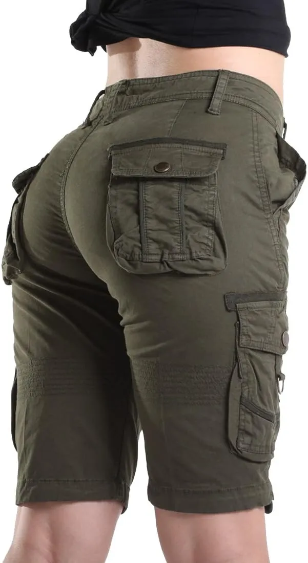 FOURSTEEDS Women's Cotton Relaxed Fit Casual Multi-Pocket Bermuda Cargo Shorts