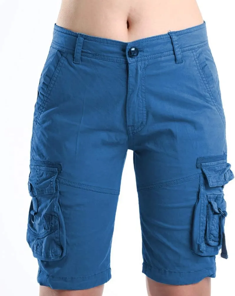 FOURSTEEDS Women's Cotton Relaxed Fit Casual Multi-Pocket Bermuda Cargo Shorts
