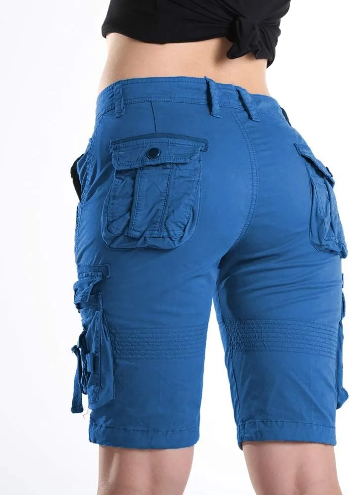 FOURSTEEDS Women's Cotton Relaxed Fit Casual Multi-Pocket Bermuda Cargo Shorts
