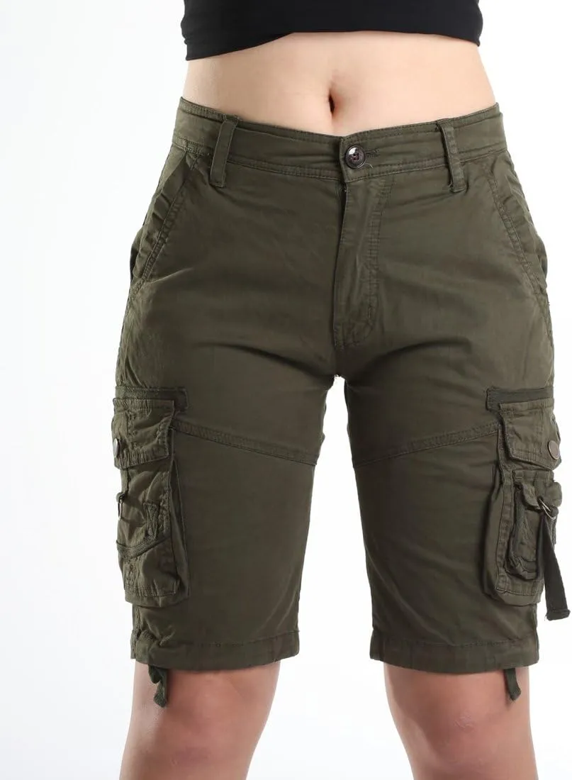 FOURSTEEDS Women's Cotton Relaxed Fit Casual Multi-Pocket Bermuda Cargo Shorts