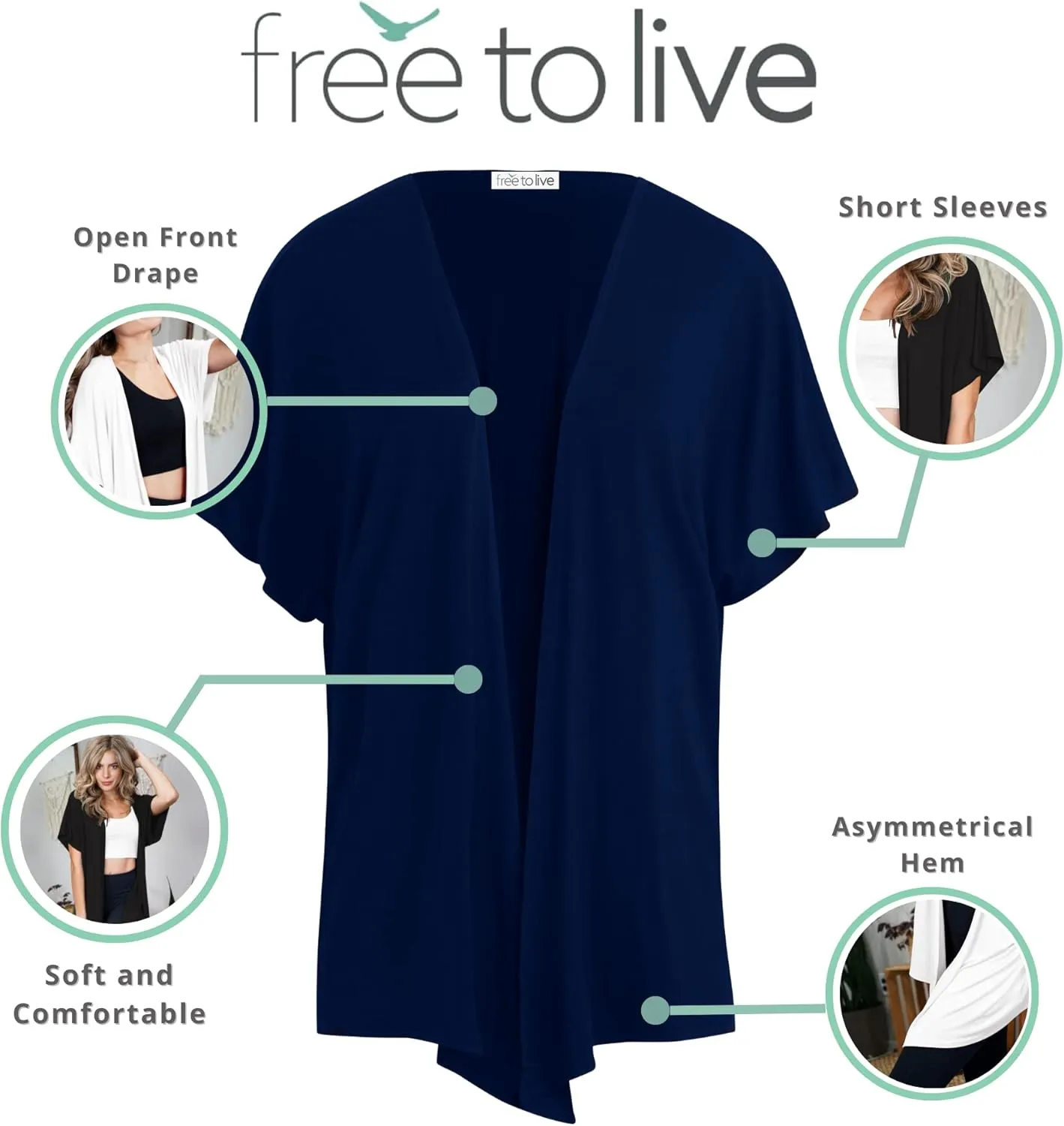 Free to Live 3 Pack Dolman Short Sleeve Cardigan for Women Lightweight Open Front Kimono Fall Sweaters Dressy Casual Cover Up