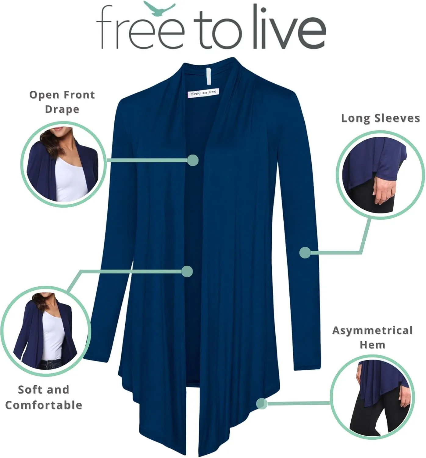 Free to Live 3 Pack Long Sleeve Cardigan for Women Open Front Dressy Casual Fall Draped Lightweight Sweaters Cover Up Shrugs