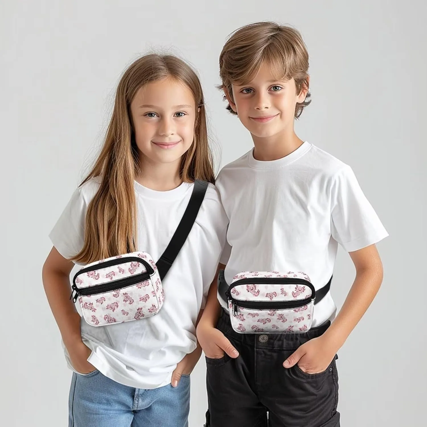 GIFTPUZZ Axolotl Children Kids Waist Bag Toddler Baby Fanny Pack Pink Travel Bag Girls Fanny Pack for Travel Axolotl Belt Bag Small